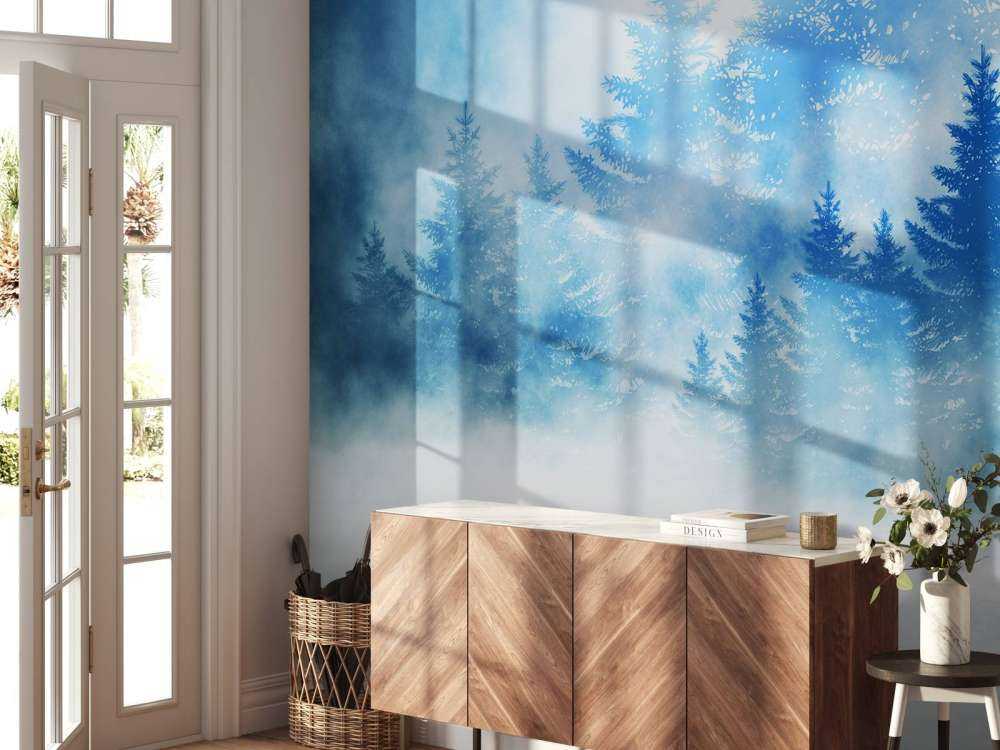 Dark forest with snow