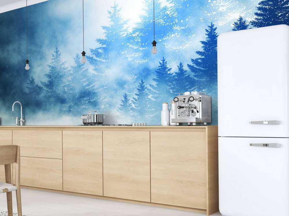 Dark forest with snow