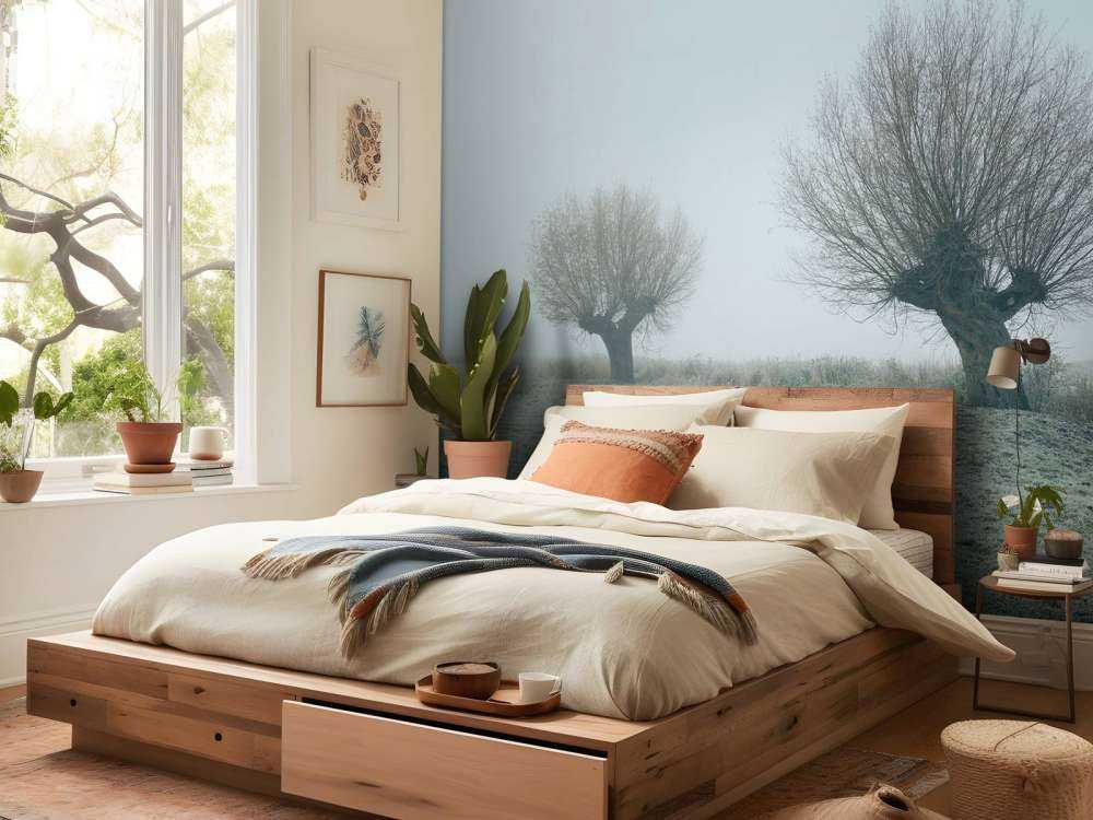 Pollard willows in the fog