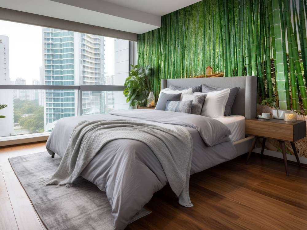 Staircase between bamboo plants