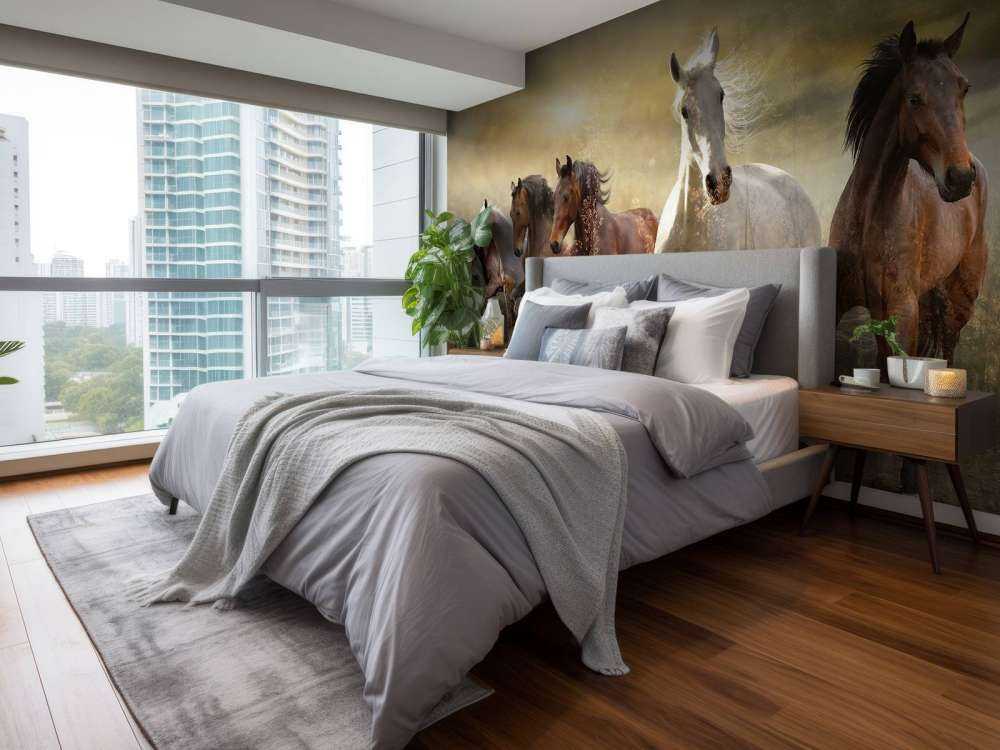 Galloping horses at sunset