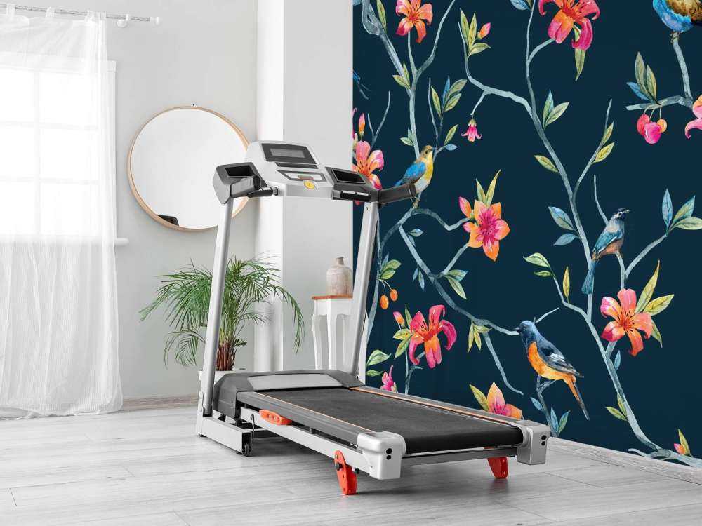 Tropical flowers and birds