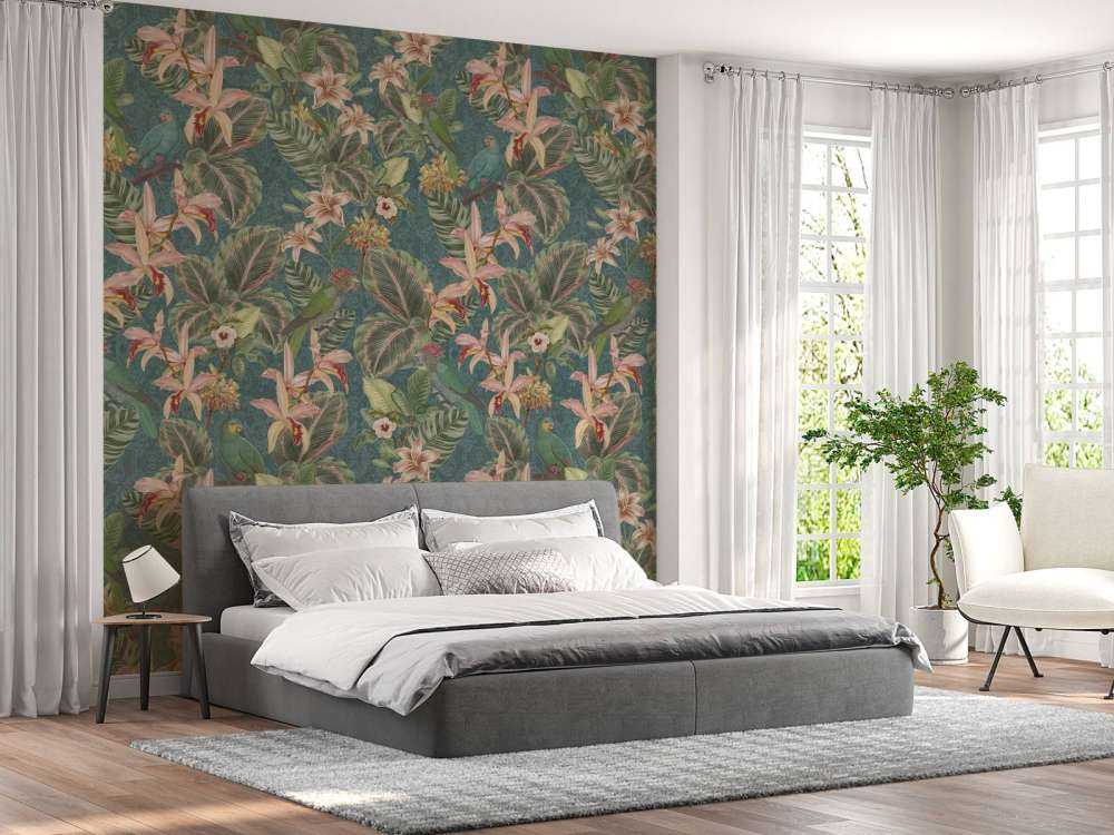 Tropical Jungle birds & parrots - turquoise