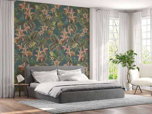 Tropical Jungle birds & parrots - turquoise