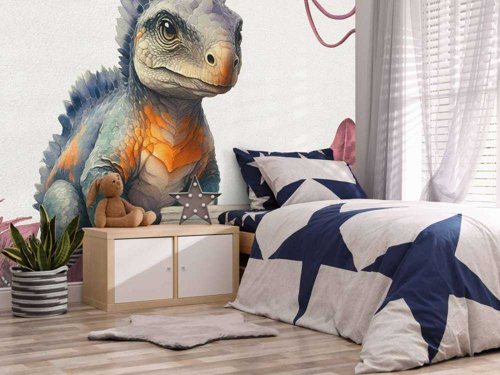 Baby ankylosaurus in the pink jungle