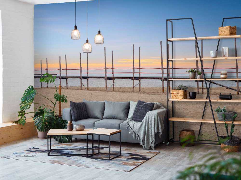 Long jetty with wooden posts