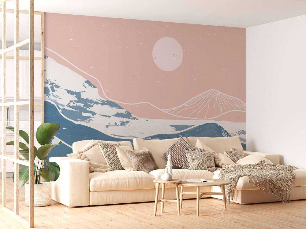 Winter mountains in front of the sun