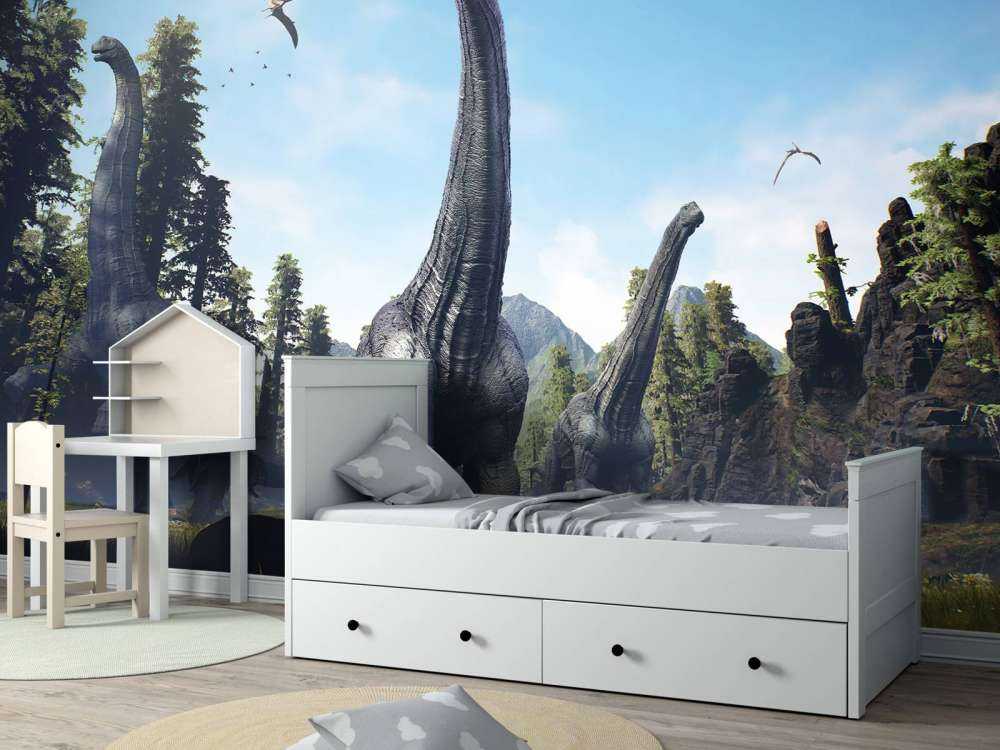 Alamosaurus group walking through a valley