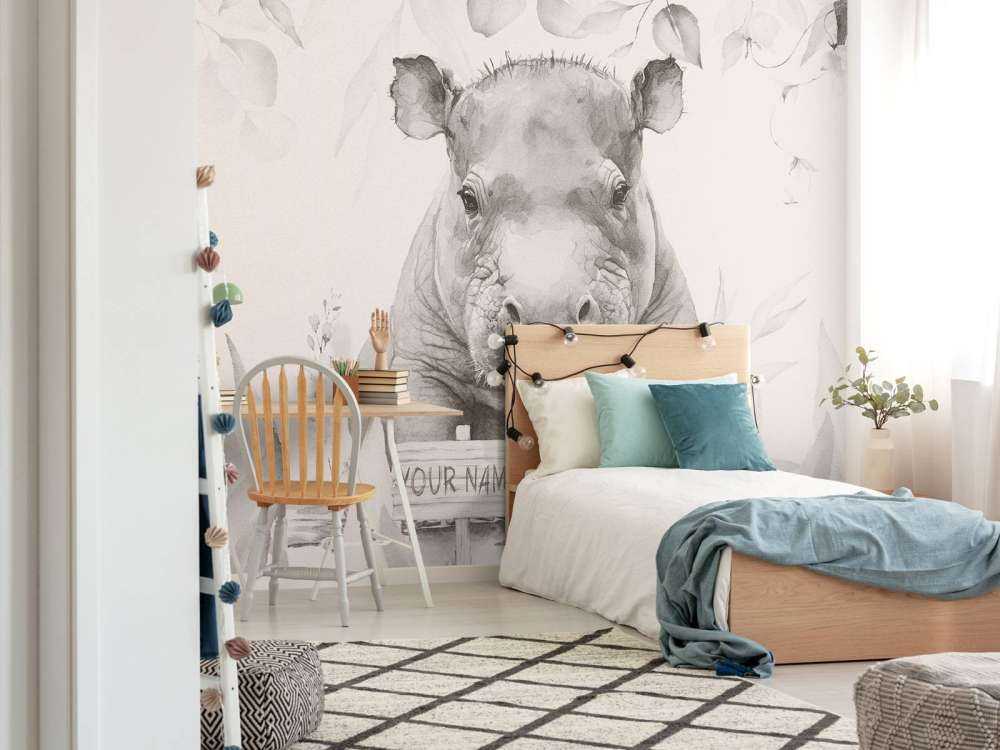 Baby hippo in the jungle beige