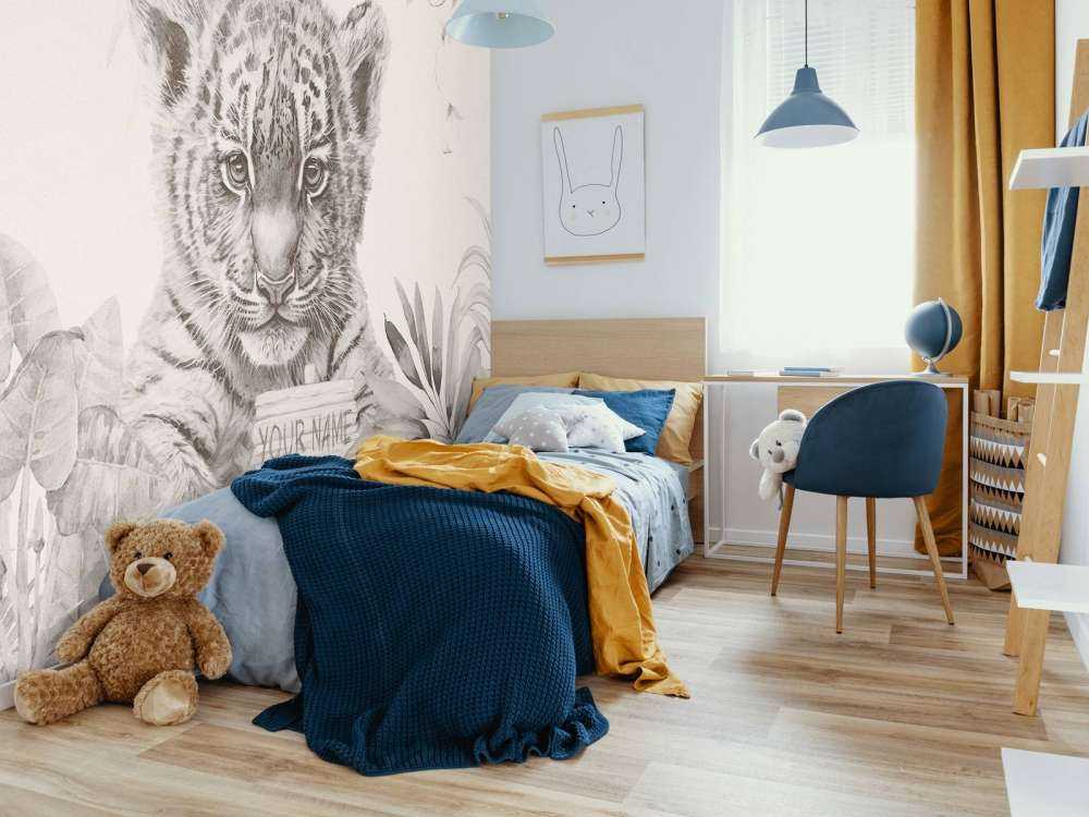 Cute tiger with plants beige