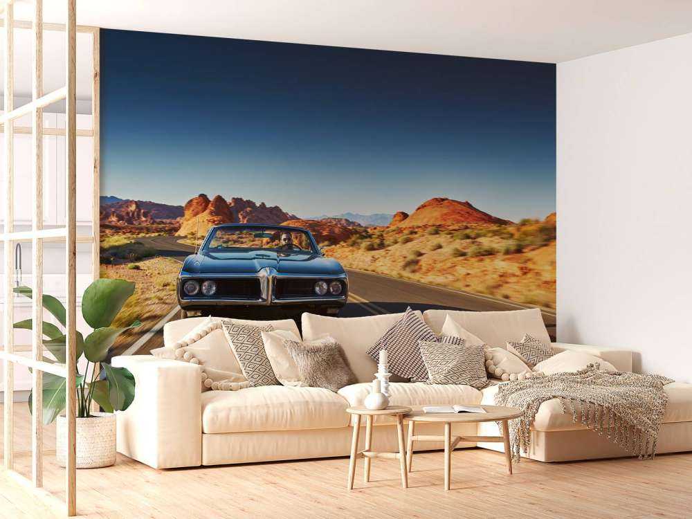 Muscle car in an American landscape