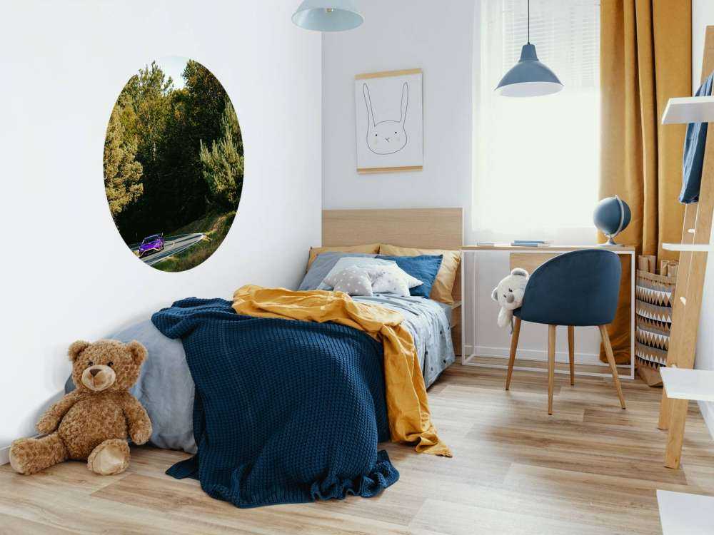 Purple Lamborghini Huracán in woodland landscape