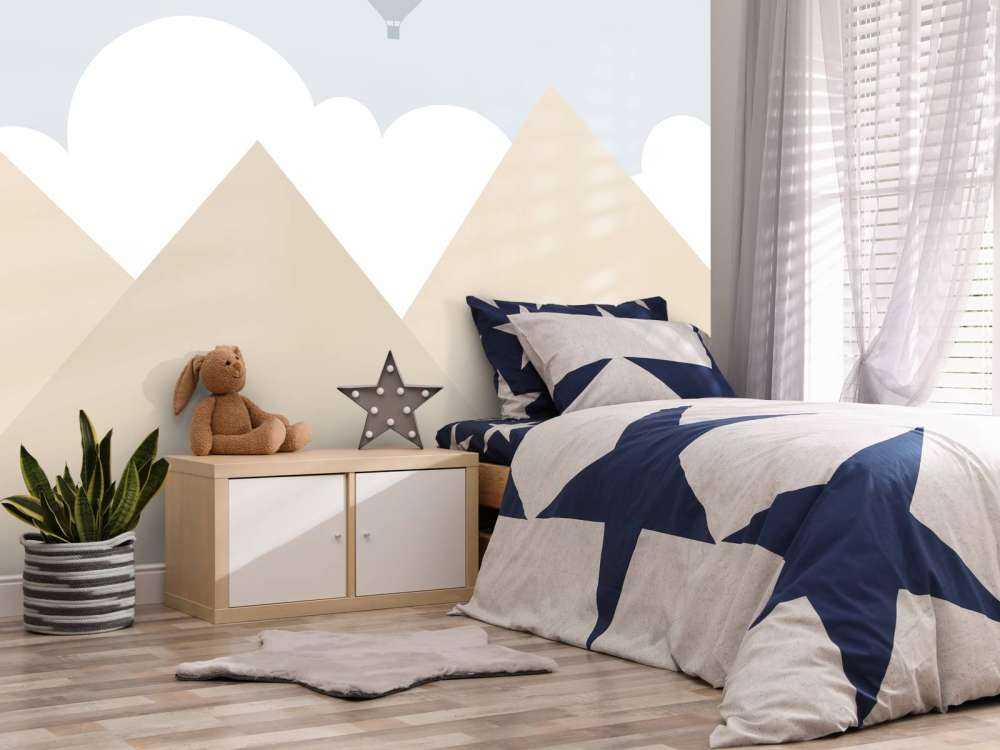 High mountains with hot air balloons