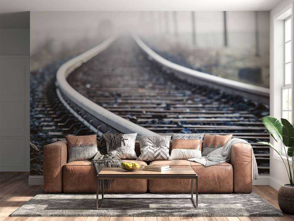 Train track in the morning mist