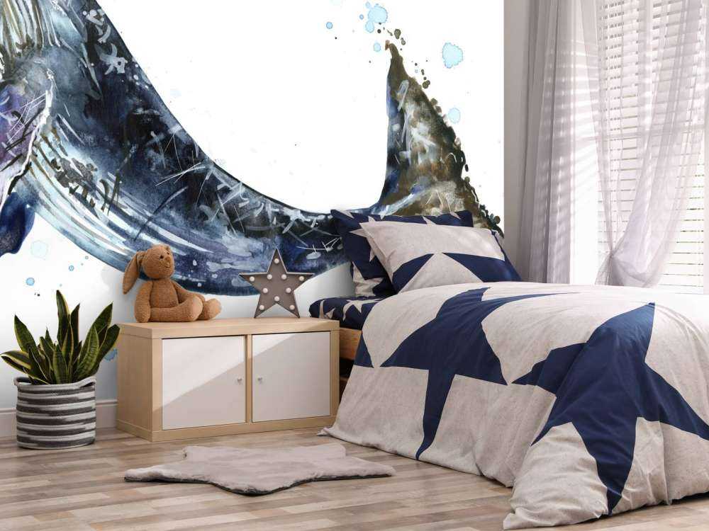 Swimming humpback whale of watercolour