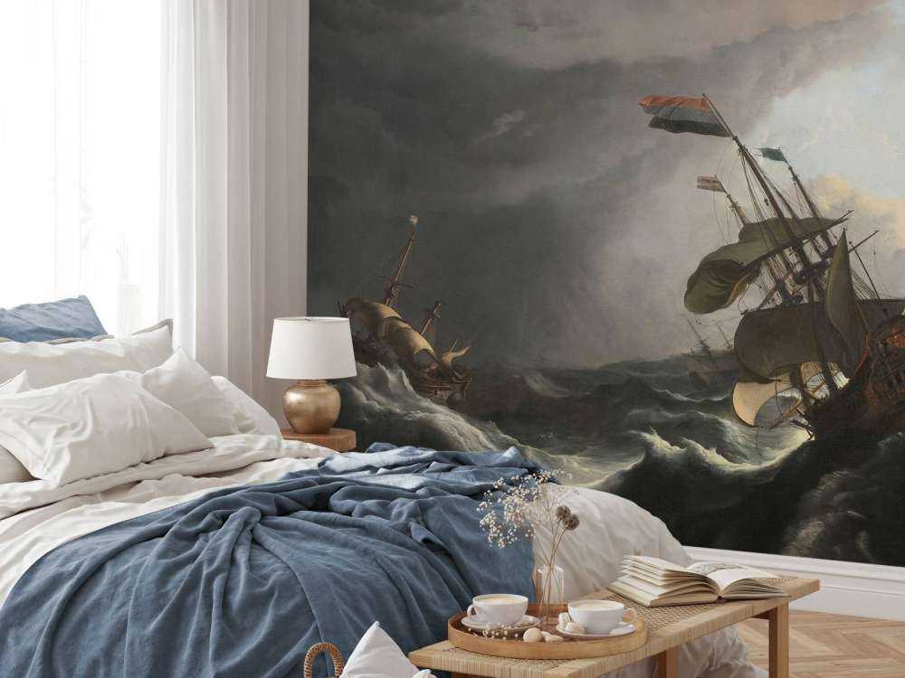 Warships during a storm