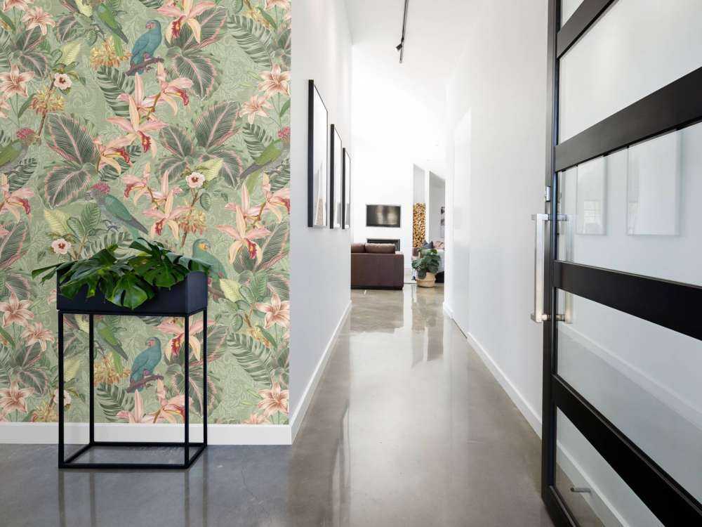 Tropical Jungle birds & parrots - sage green