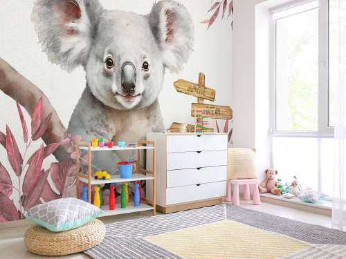 Baby koala in the jungle pink