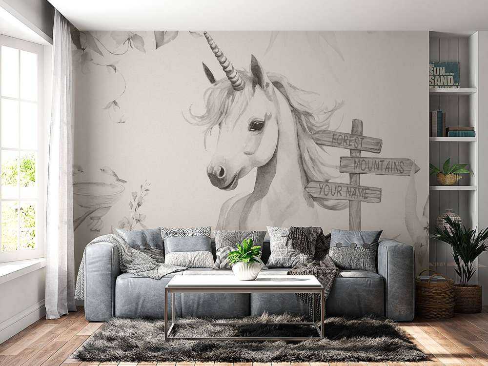 Baby unicorn with plants beige