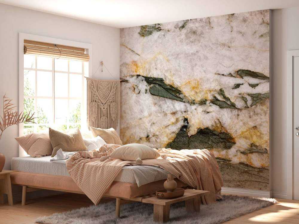 White marble with green elements