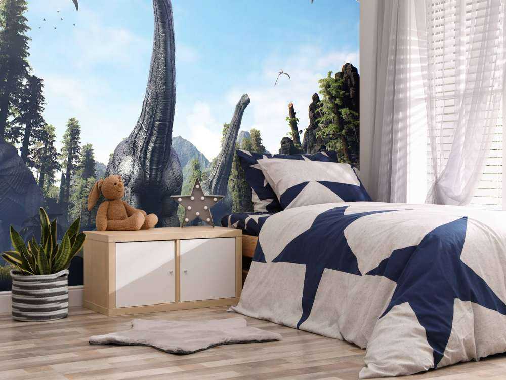 Alamosaurus group walking through a valley