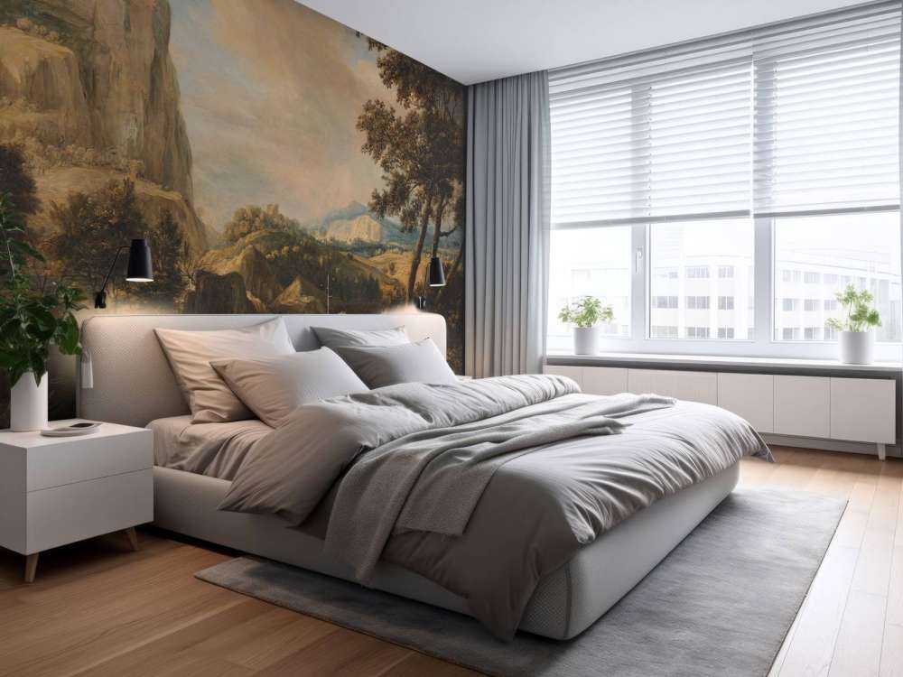 Mountainous landscape with fisherman