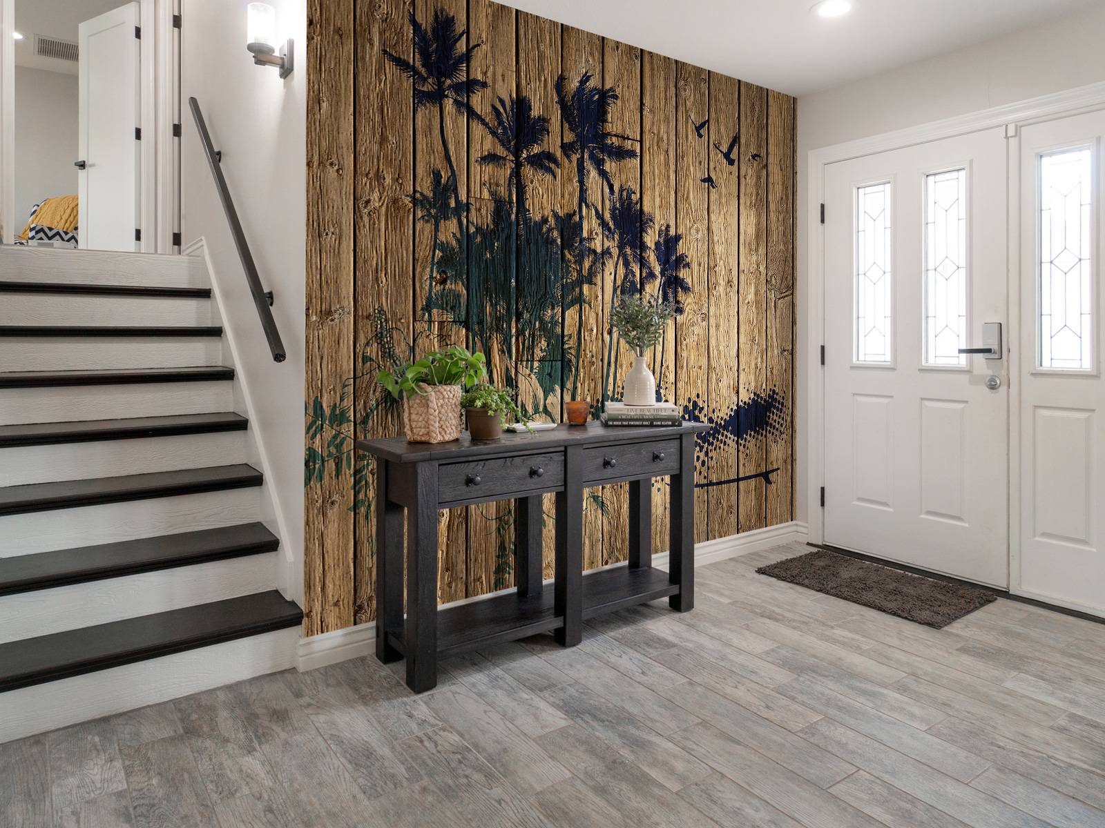 Palm trees on wood