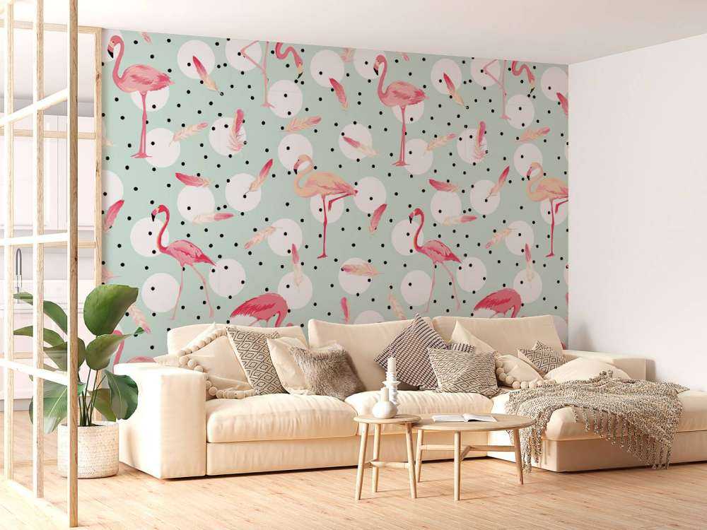 Flamingos and feathers