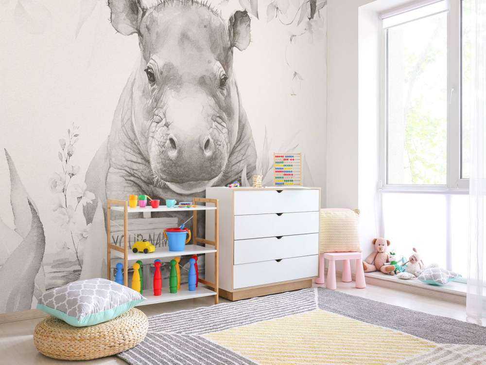 Baby hippo in the jungle beige