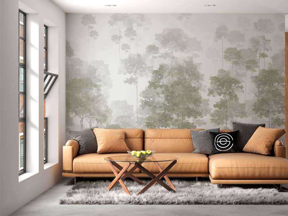 Drawn forest in the mist