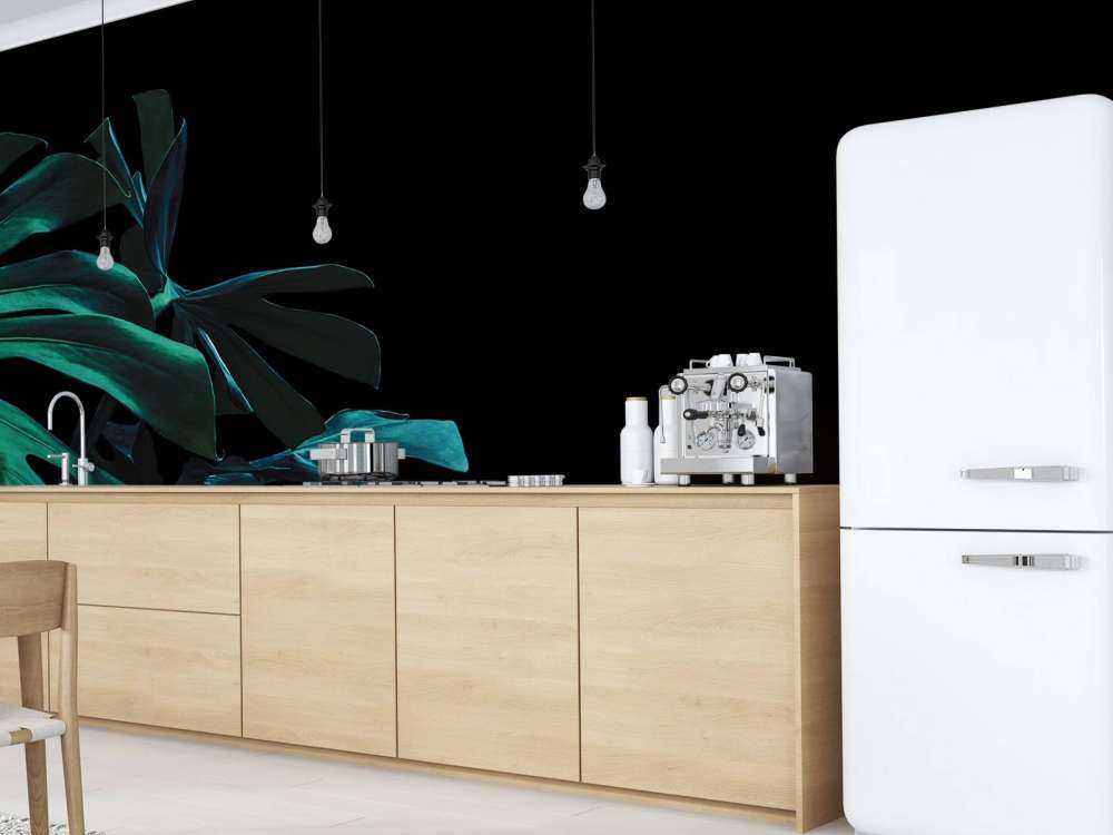 Tropical leaves on black background