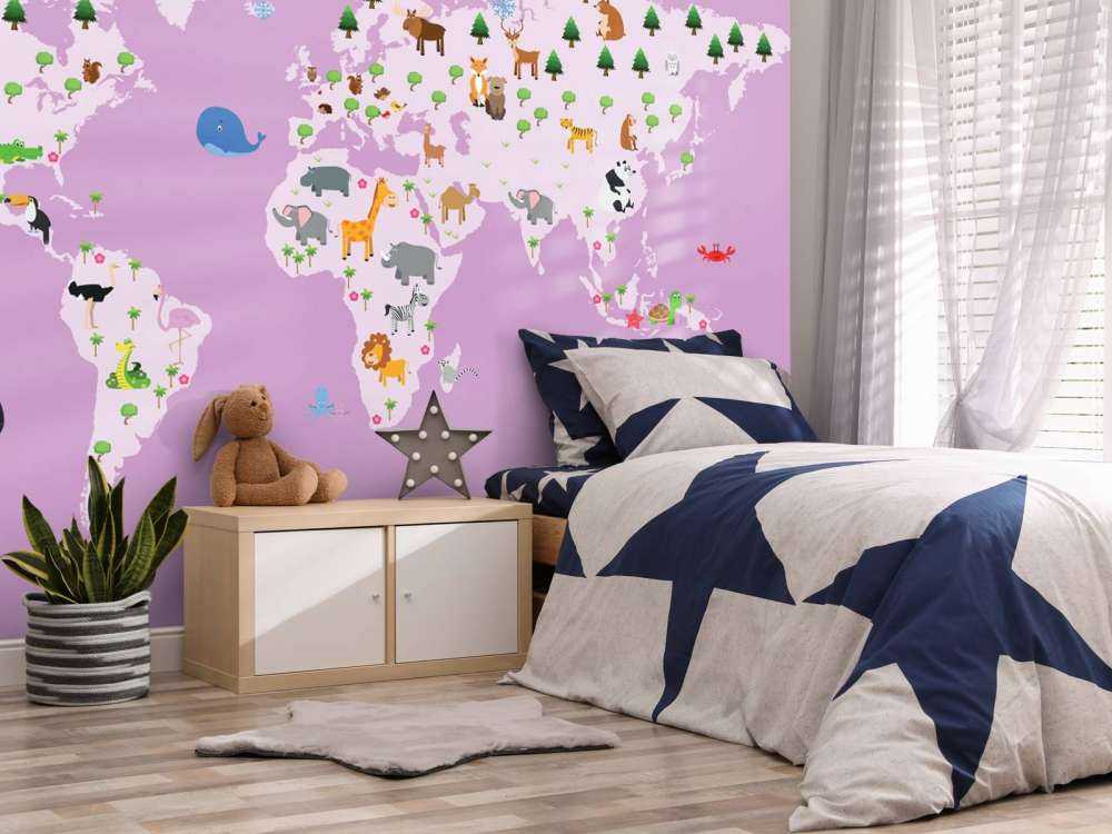 World map for children with pink background
