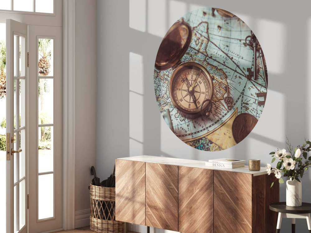 Vintage world map with compass