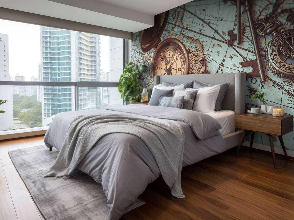 Vintage world map with compass