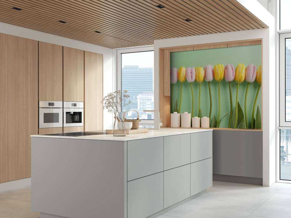 Tulips on mint green background