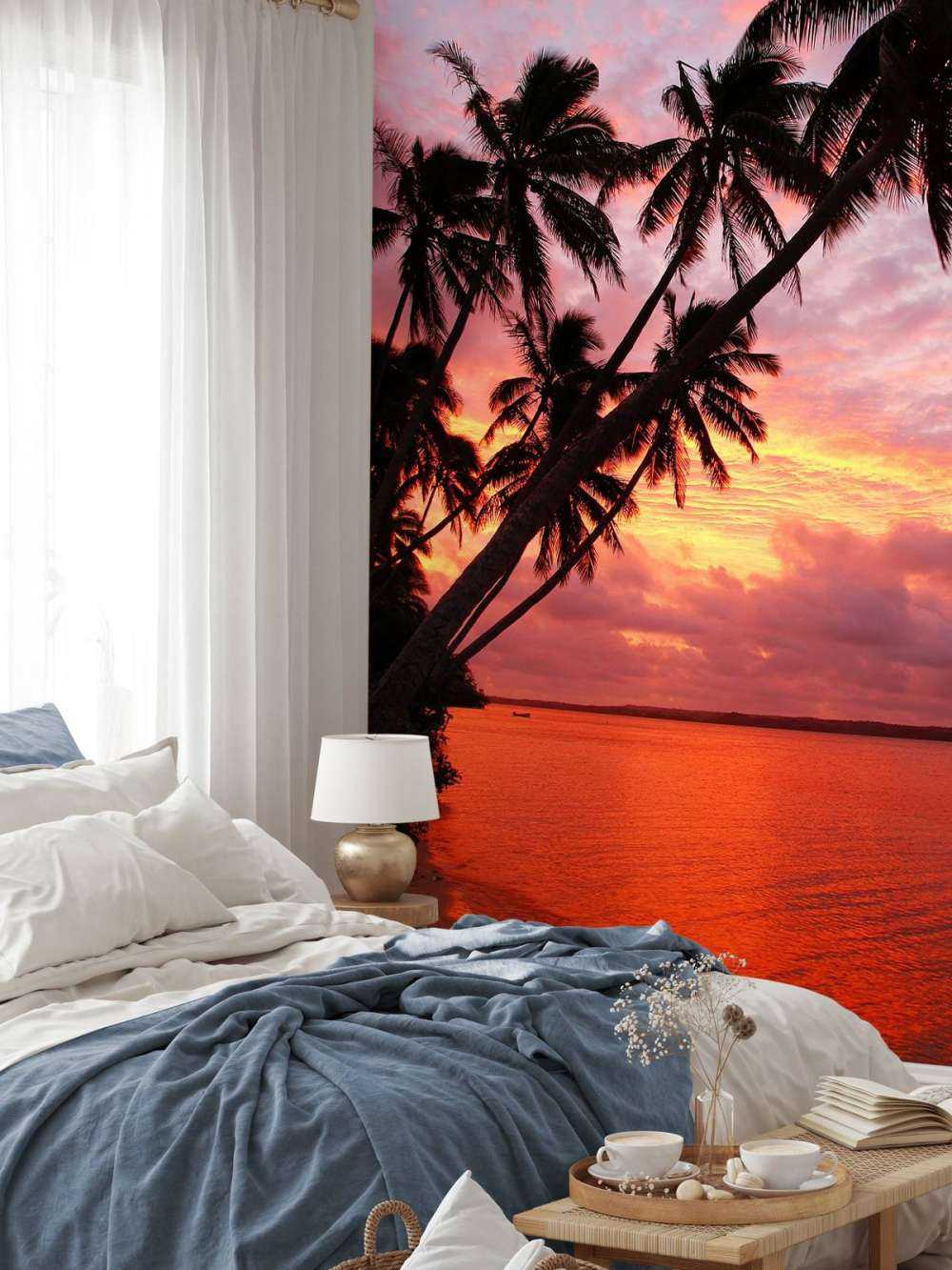 Palm trees over a red ocean