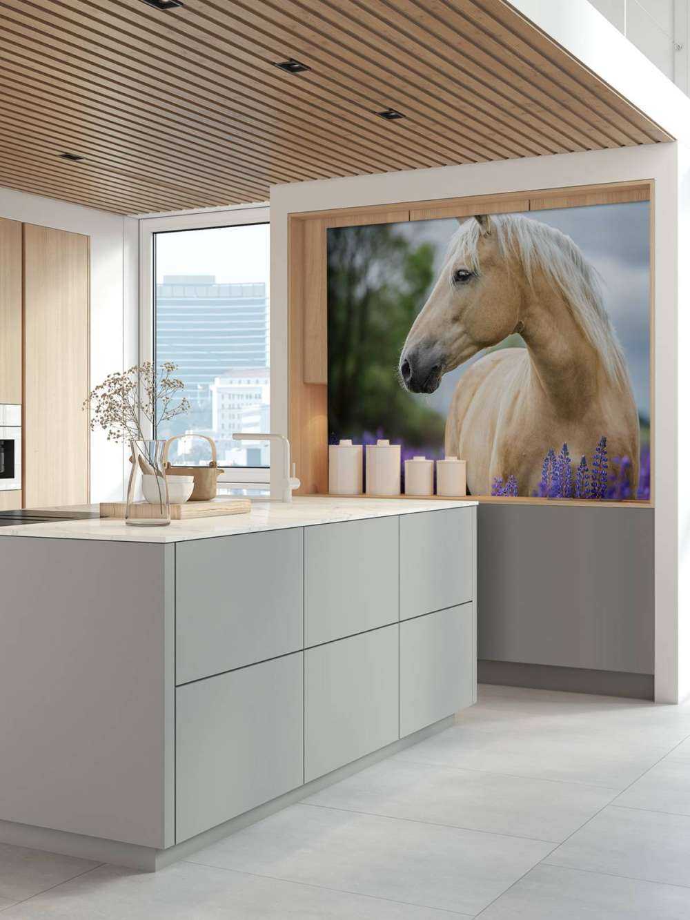 Horse among the butterfly flowers