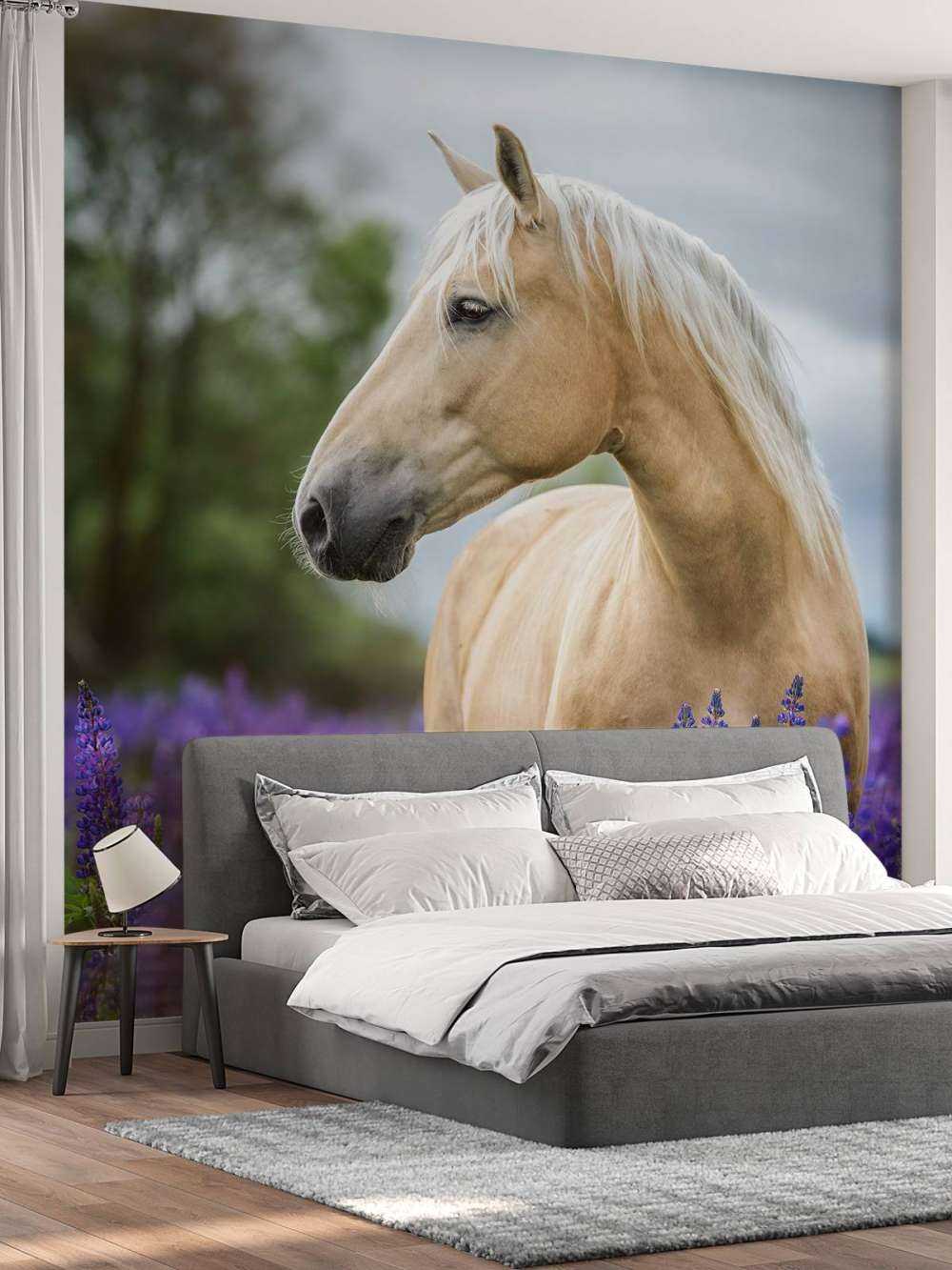 Horse among the butterfly flowers