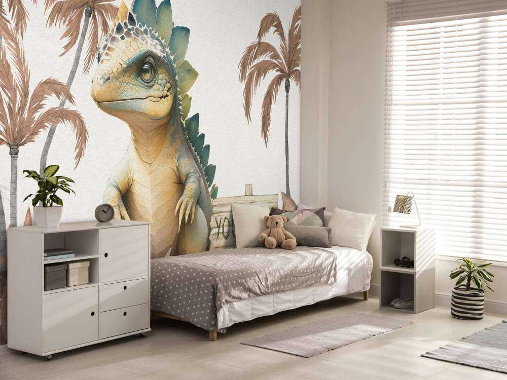 Baby stegosaurus in the taupe jungle