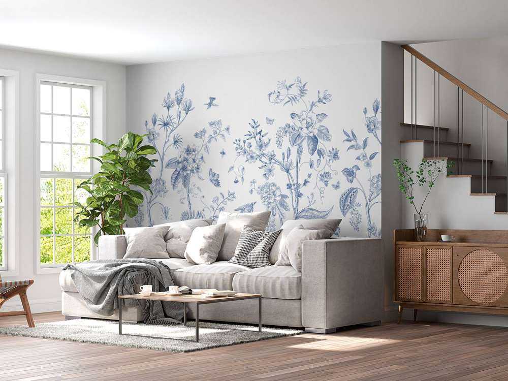 Floral illustration, blue and white