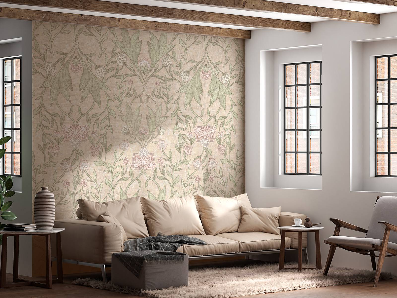 Morris floral damask - peach fuzz