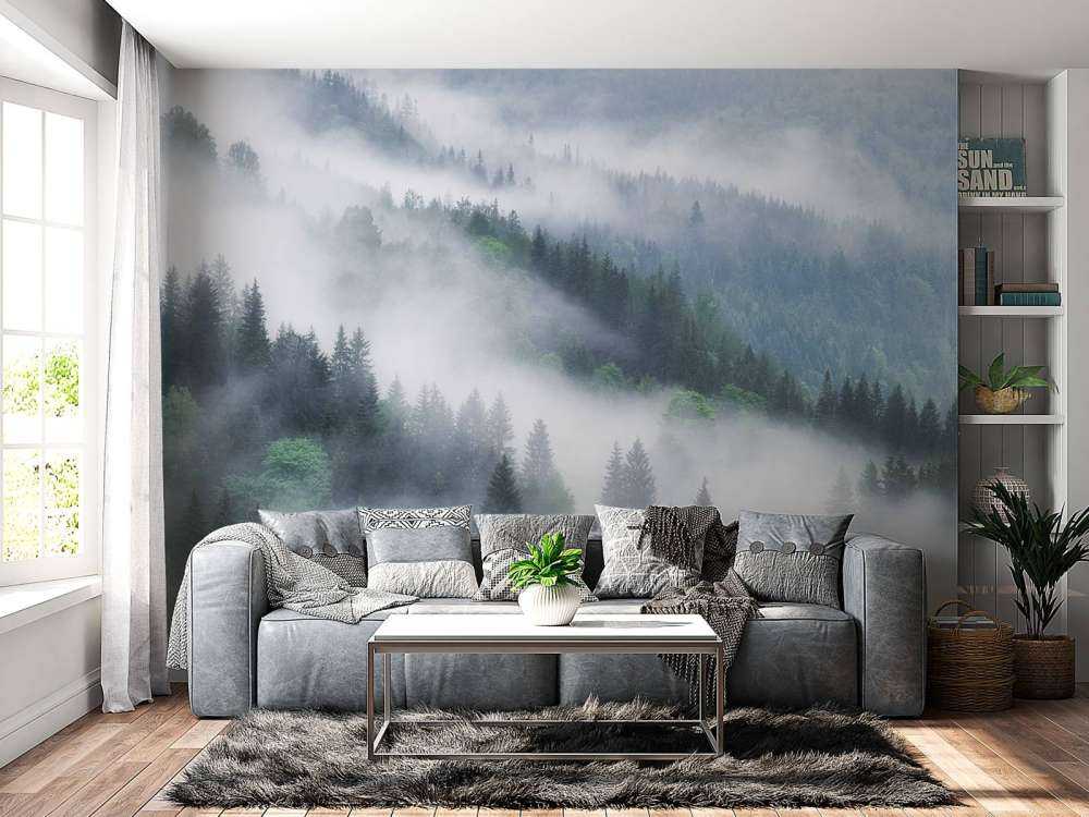 Foggy forest in the mountains