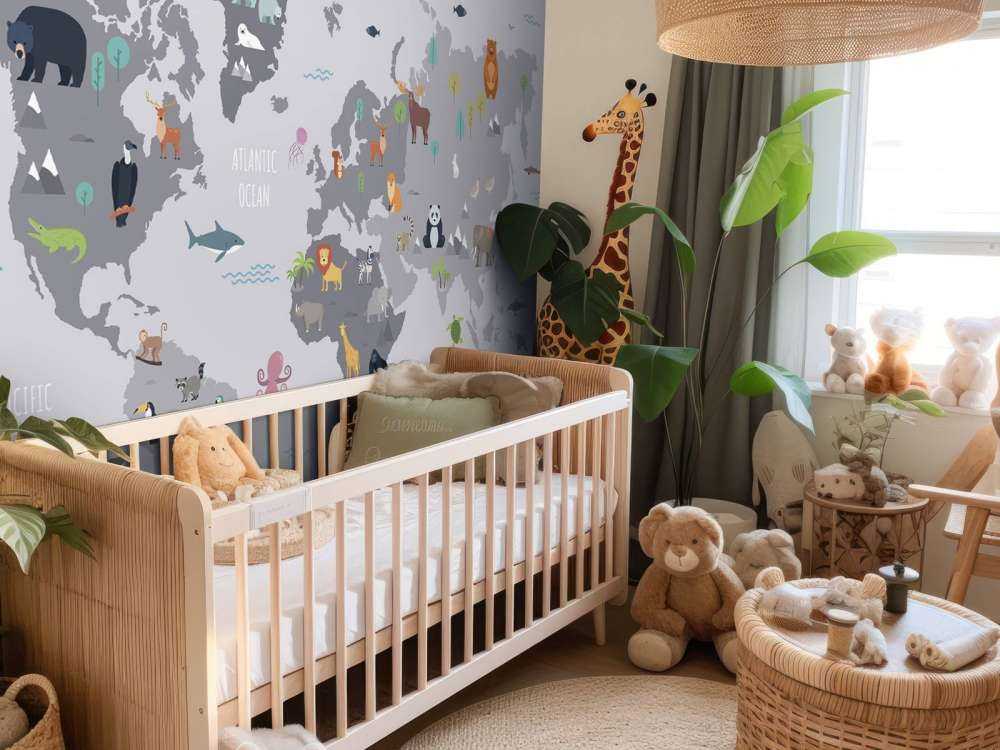 World map with wild animals