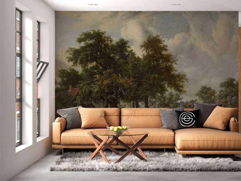 Forest landscape with farmhouses