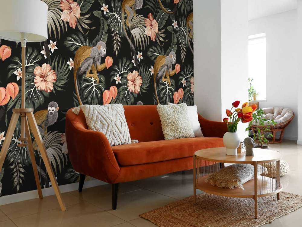 Tropical leaves with monkeys