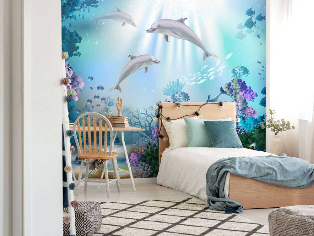 Underwater world with dolphins