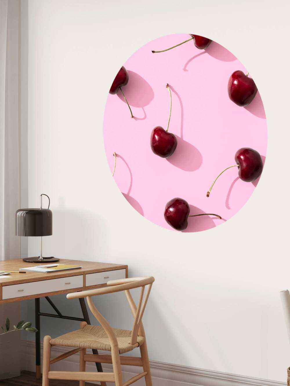 Cherries on pink background