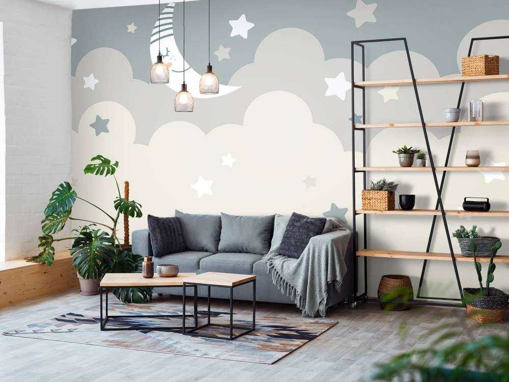 Maan met sterren in de wolken