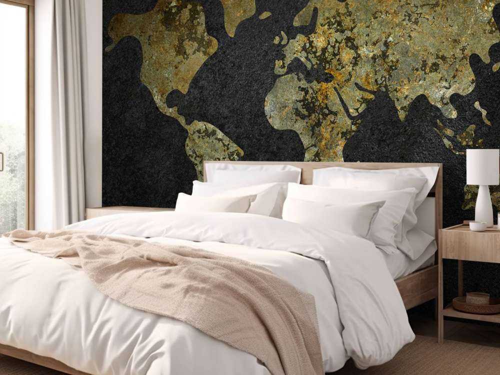 World map with gold-green texture
