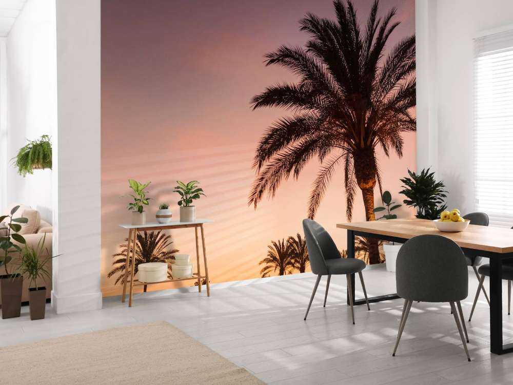 Palmbomen en zonsondergang